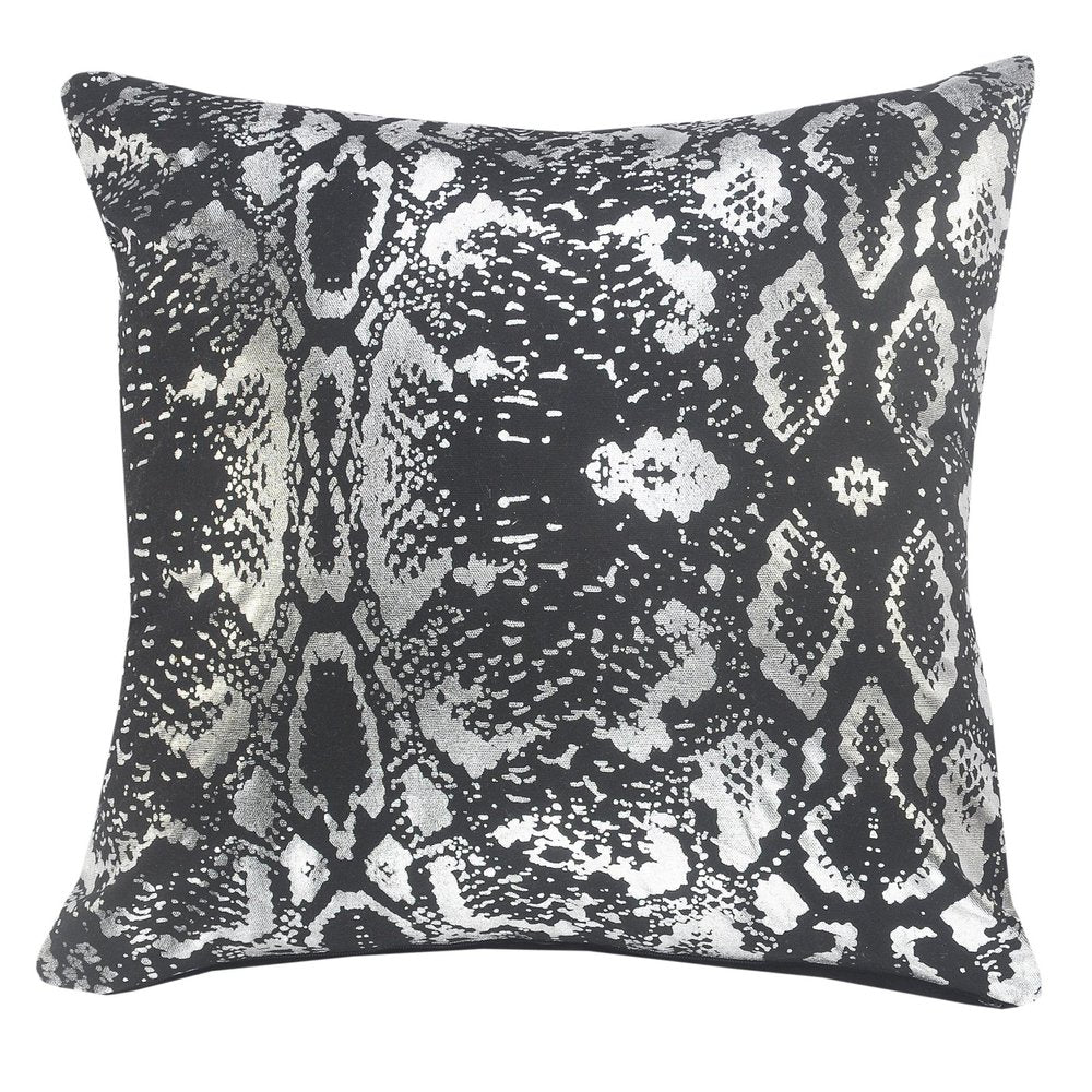 20" Black And Silver Cotton Throw Pillow