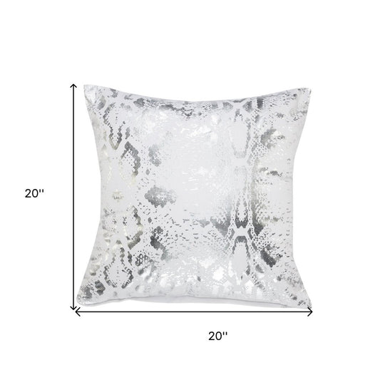 20" X 20" White And Silver 100% Cotton Animal Print Zippered Pillow