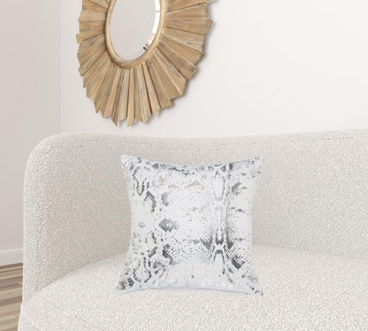 20" X 20" White And Silver 100% Cotton Animal Print Zippered Pillow
