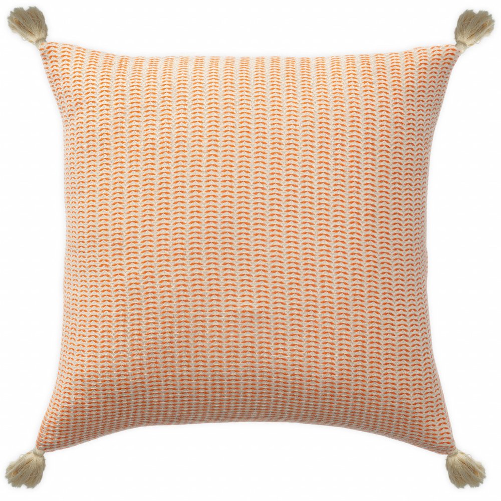 18" X 18" Orange And Ivory 100% Cotton Striped Zippered Pillow