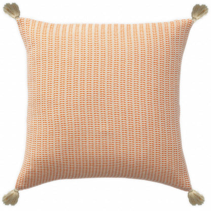 18" X 18" Orange And Ivory 100% Cotton Striped Zippered Pillow