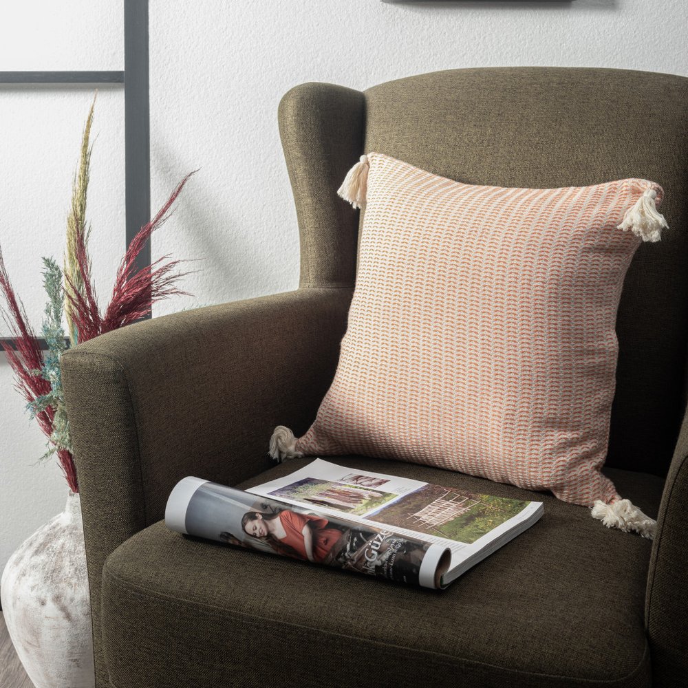 18" X 18" Orange And Ivory 100% Cotton Striped Zippered Pillow