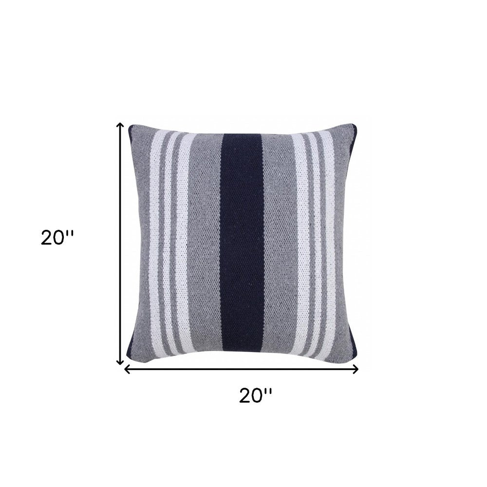 20" Navy Blue Gray And White Cotton Coastal Throw Pillow