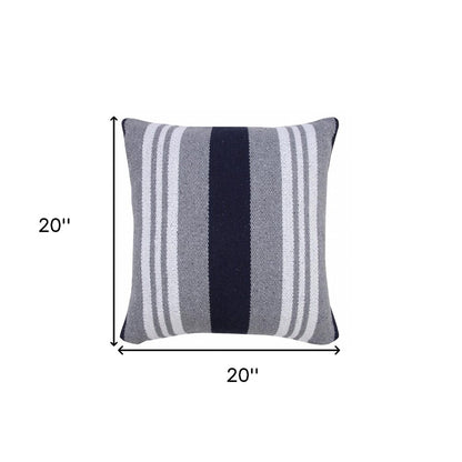 20" Navy Blue Gray And White Cotton Coastal Throw Pillow