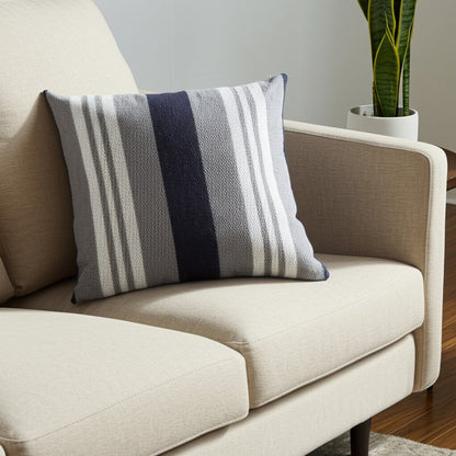 20" Navy Blue Gray And White Cotton Coastal Throw Pillow