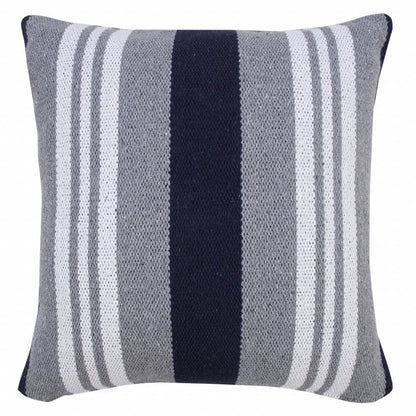 20" Navy Blue Gray And White Cotton Coastal Throw Pillow