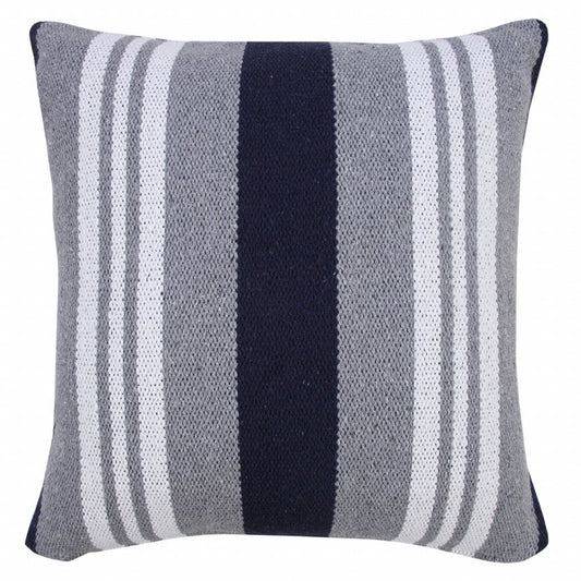 20" Navy Blue Gray And White Cotton Coastal Throw Pillow