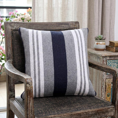 20" Navy Blue Gray And White Cotton Coastal Throw Pillow