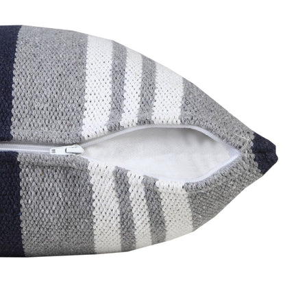 20" Navy Blue Gray And White Cotton Coastal Throw Pillow