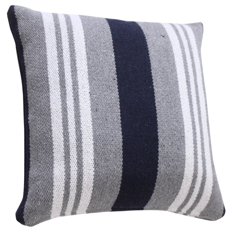 20" Navy Blue Gray And White Cotton Coastal Throw Pillow