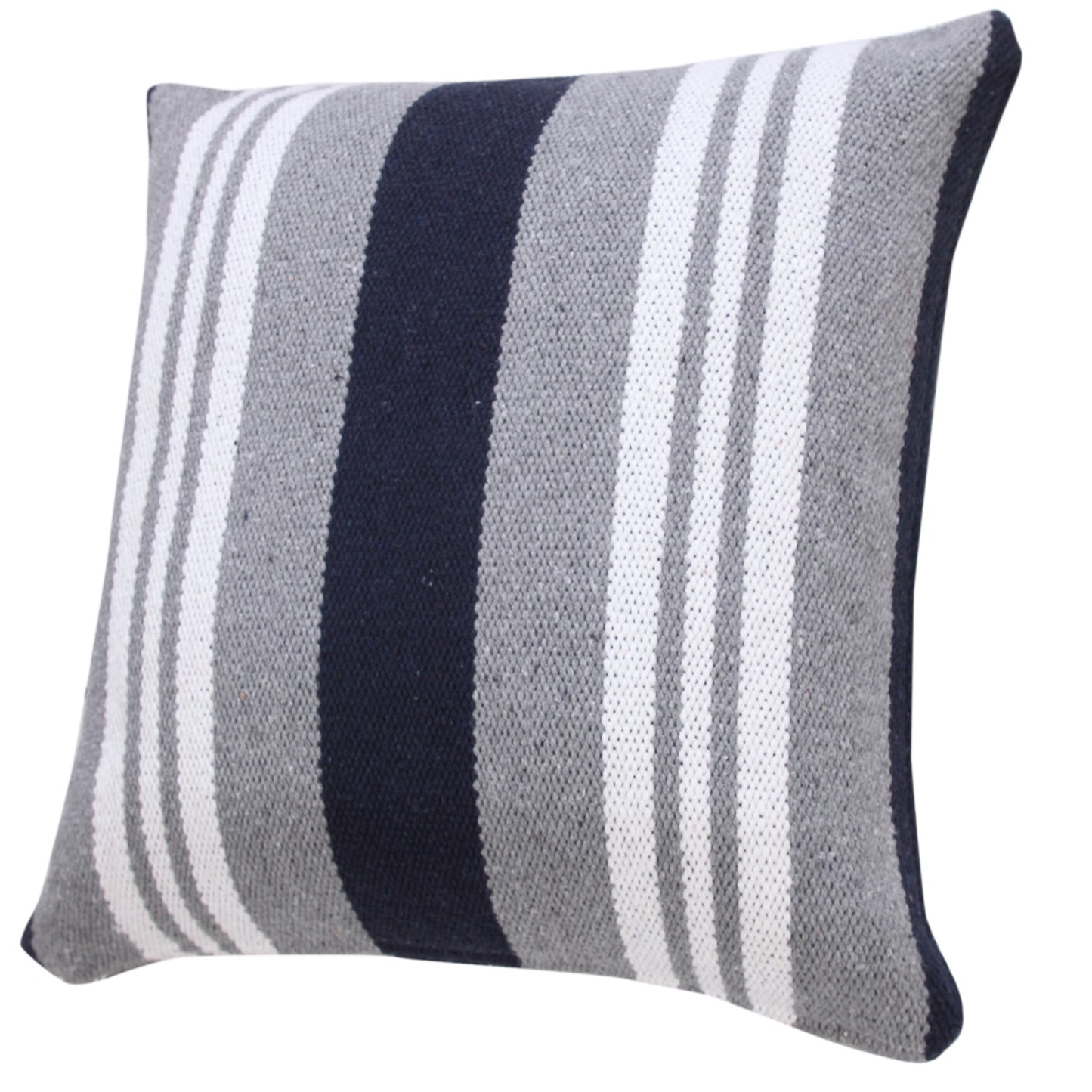 20" X 20" Navy Gray And White 100% Cotton Coastal Zippered Pillow