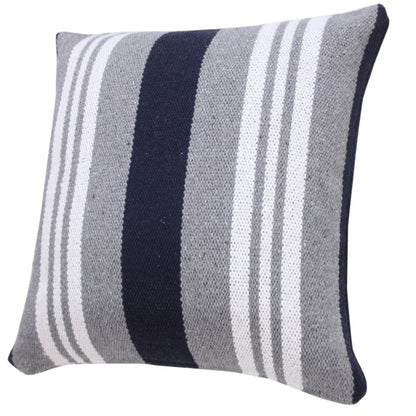 20" Navy Blue Gray And White Cotton Coastal Throw Pillow