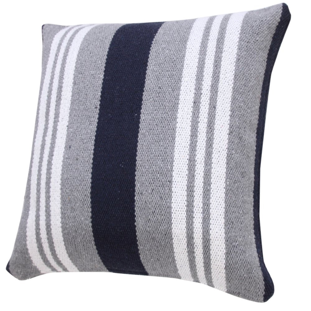 20" Navy Blue Gray And White Cotton Coastal Throw Pillow
