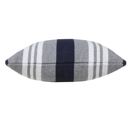 20" Navy Blue Gray And White Cotton Coastal Throw Pillow