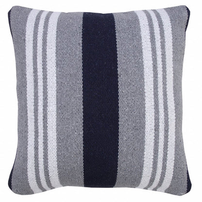 20" Navy Blue Gray And White Cotton Coastal Throw Pillow