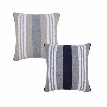 20" X 20" Navy Gray And White 100% Cotton Coastal Zippered Pillow