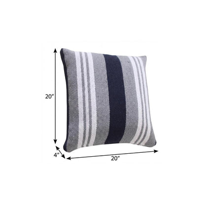 20" Navy Blue Gray And White Cotton Coastal Throw Pillow