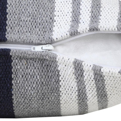 20" Navy Blue Gray And White Cotton Coastal Throw Pillow