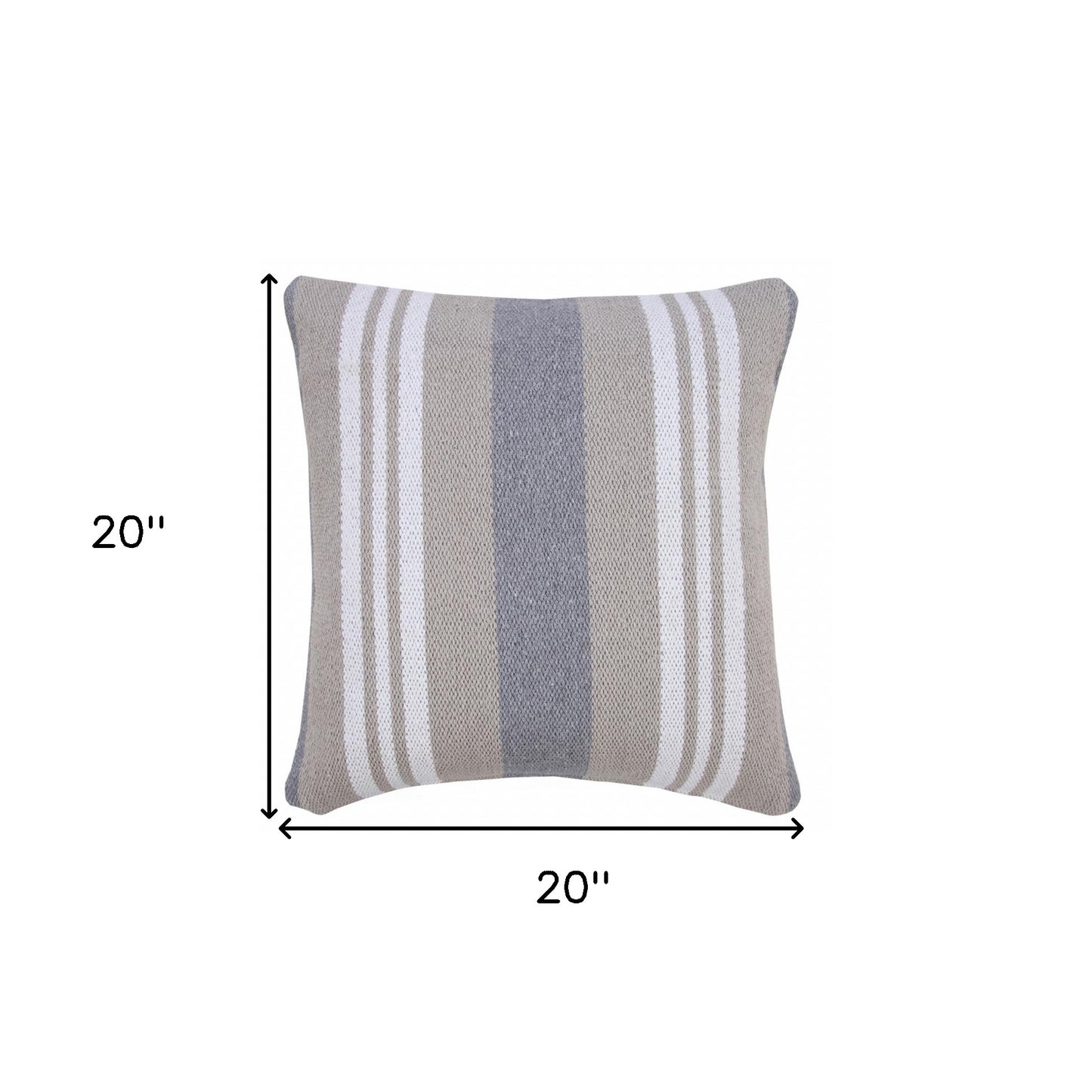 20" X 20" Navy Gray And White 100% Cotton Coastal Zippered Pillow