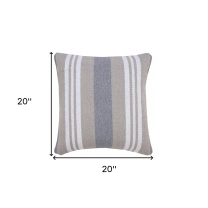 20" X 20" Navy Gray And White 100% Cotton Coastal Zippered Pillow