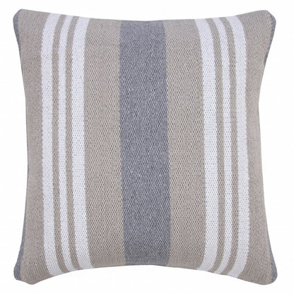 20" Navy Blue Gray And White Cotton Coastal Throw Pillow