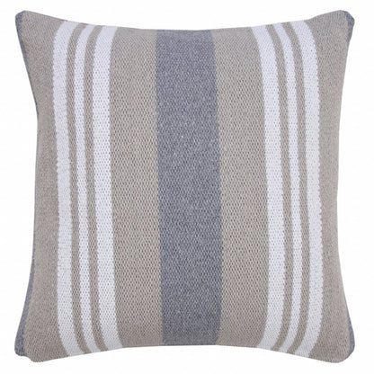 20" Navy Blue Gray And White Cotton Coastal Throw Pillow