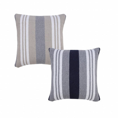 20" Navy Blue Gray And White Cotton Coastal Throw Pillow