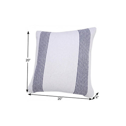 20" X 20" Deep Blue And White 100% Cotton Geometric Zippered Pillow