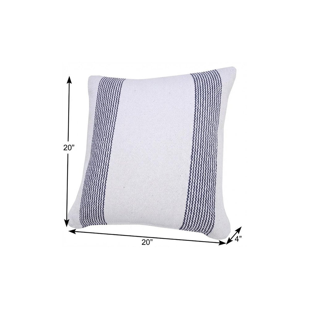 20" X 20" Deep Blue And White 100% Cotton Geometric Zippered Pillow