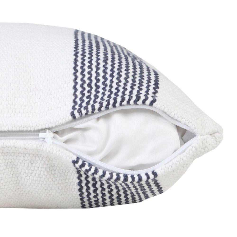 20" X 20" Deep Blue And White 100% Cotton Geometric Zippered Pillow
