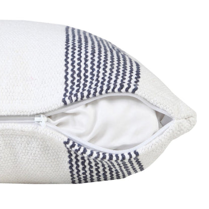 20" X 20" Deep Blue And White 100% Cotton Geometric Zippered Pillow