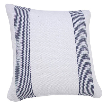 20" X 20" Deep Blue And White 100% Cotton Geometric Zippered Pillow