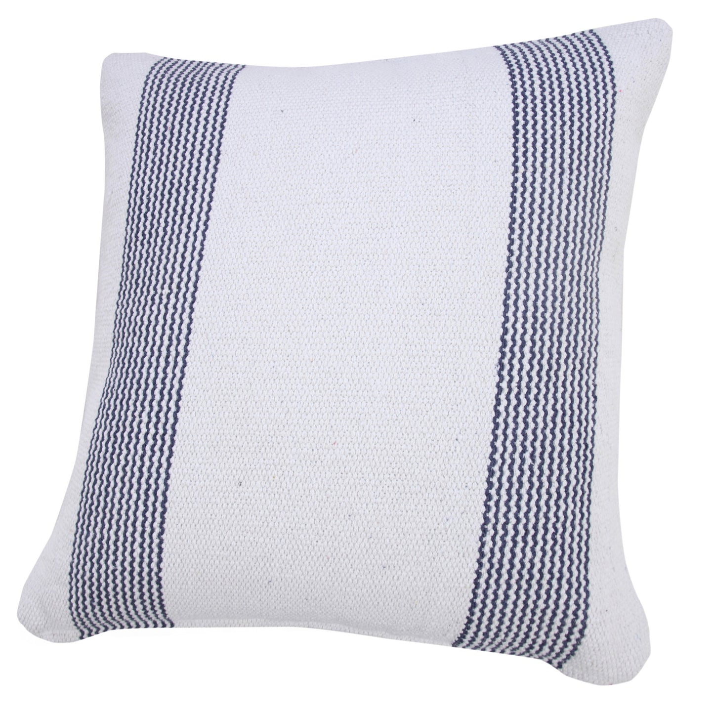 20" X 20" Pale Blue And White 100% Cotton Geometric Zippered Pillow