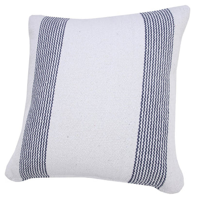 20" X 20" Deep Blue And White 100% Cotton Geometric Zippered Pillow