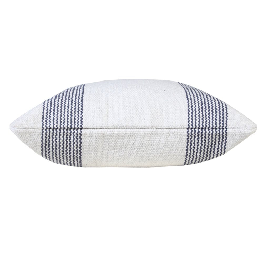 20" X 20" Deep Blue And White 100% Cotton Geometric Zippered Pillow