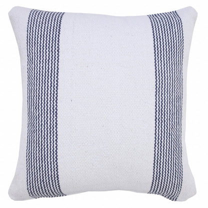 20" X 20" Deep Blue And White 100% Cotton Geometric Zippered Pillow