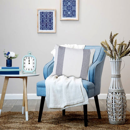 20" X 20" Deep Blue And White 100% Cotton Geometric Zippered Pillow