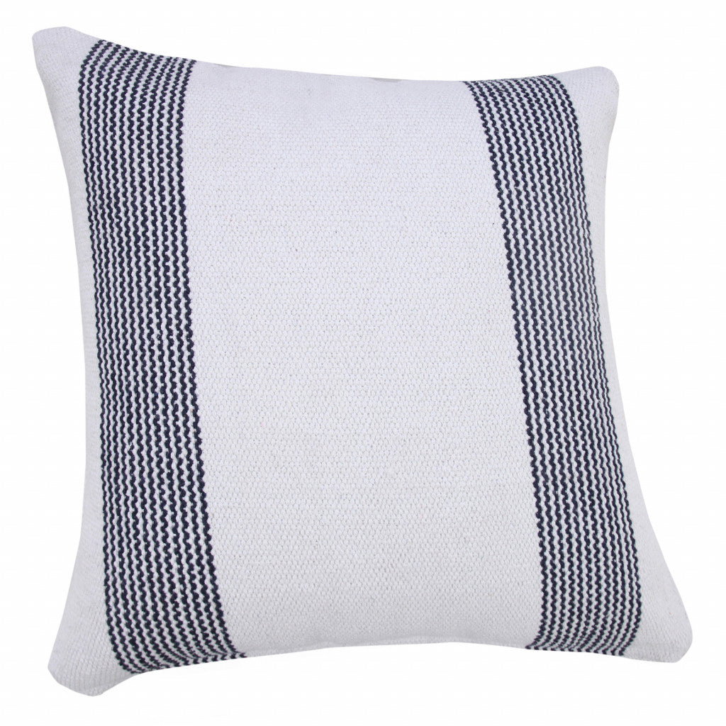 20" X 20" Pale Blue And White 100% Cotton Geometric Zippered Pillow