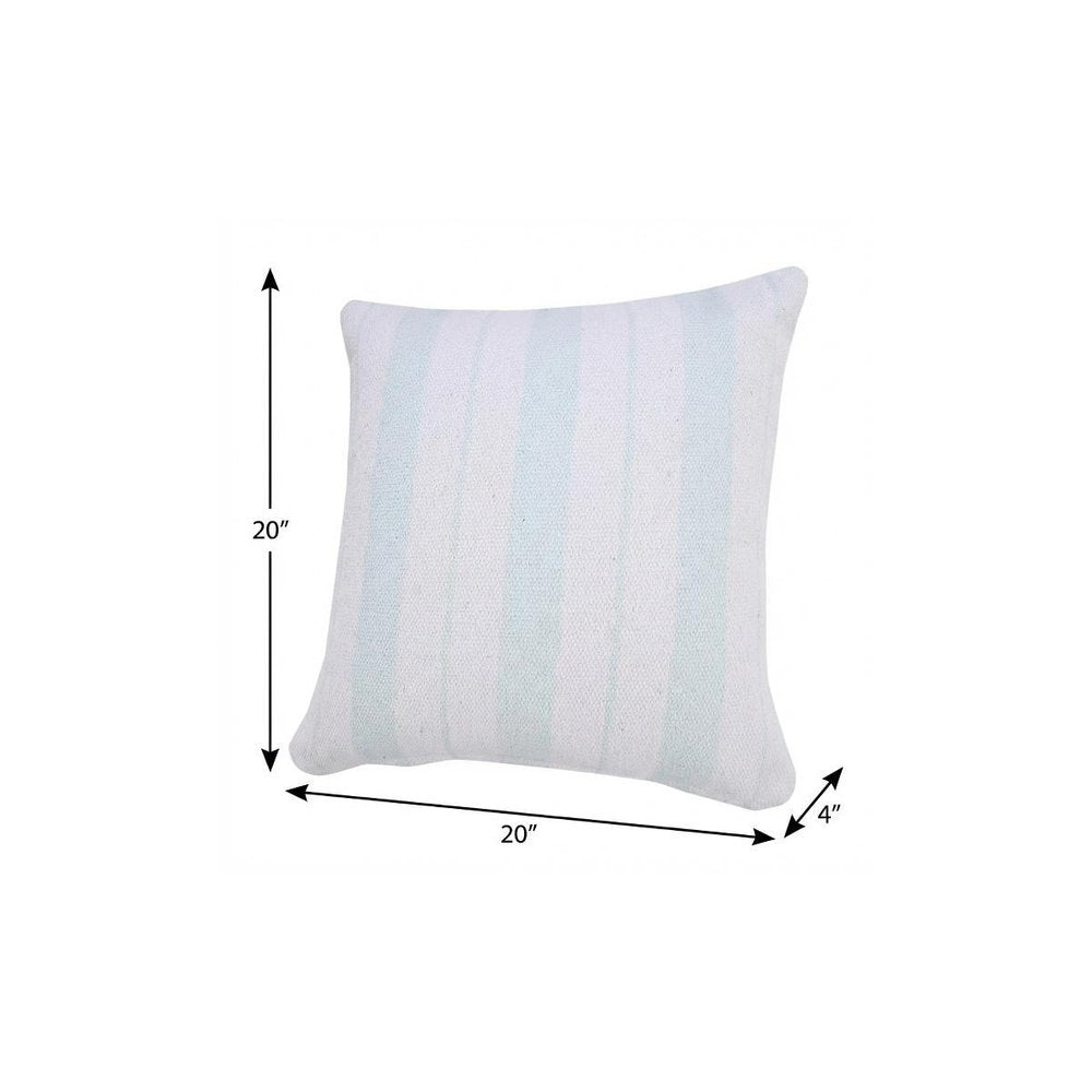 20" X 20" Bright Blue And White 100% Cotton Coastal Zippered Pillow