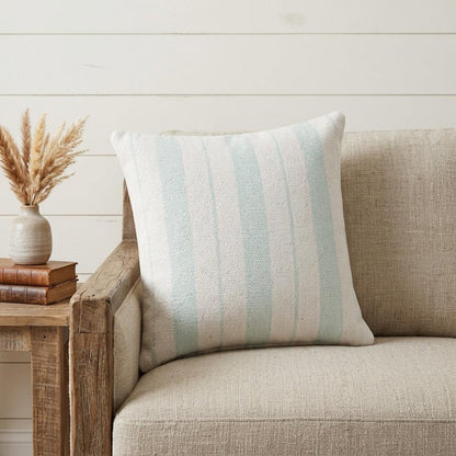 20" X 20" Bright Blue And White 100% Cotton Coastal Zippered Pillow