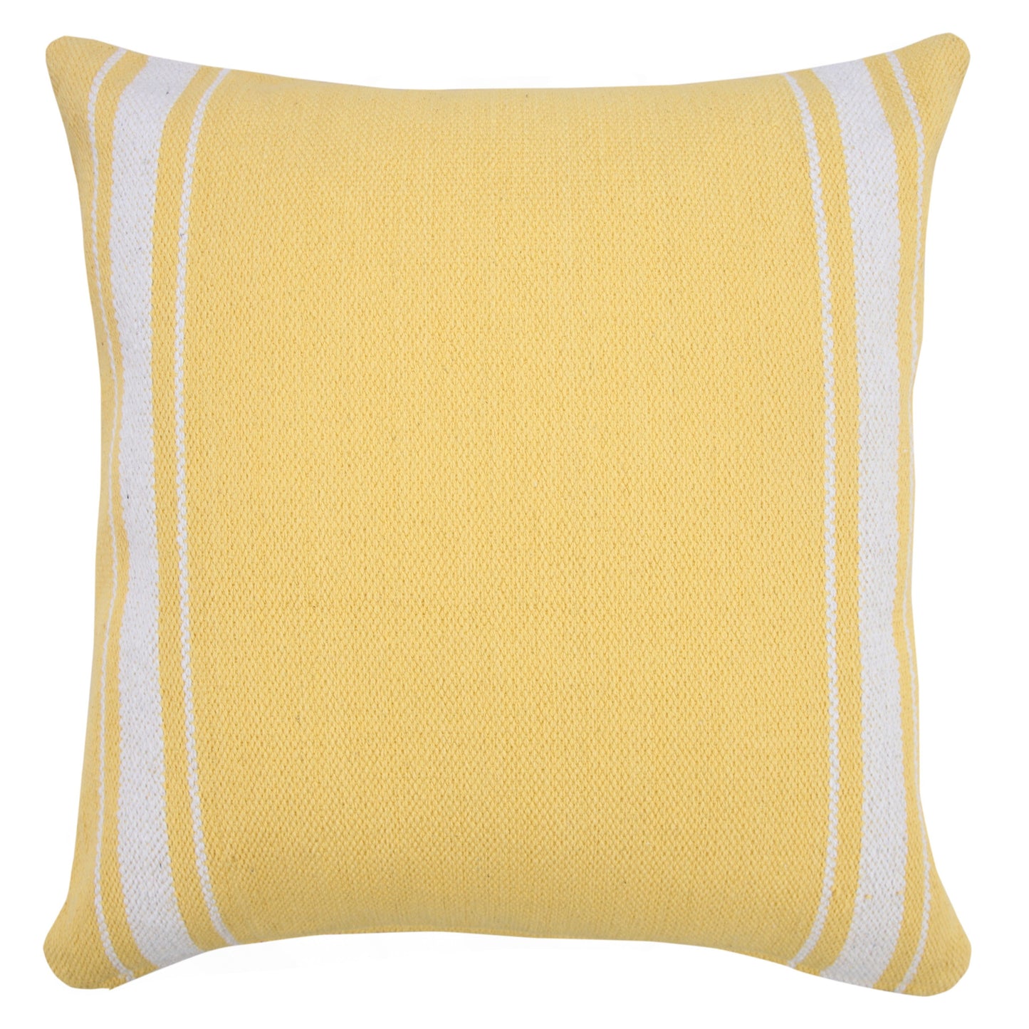 20" X 20" Yellow And White 100% Cotton Geometric Zippered Pillow