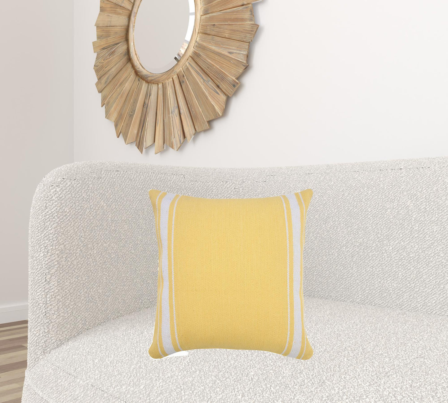 20" X 20" Yellow And White 100% Cotton Geometric Zippered Pillow