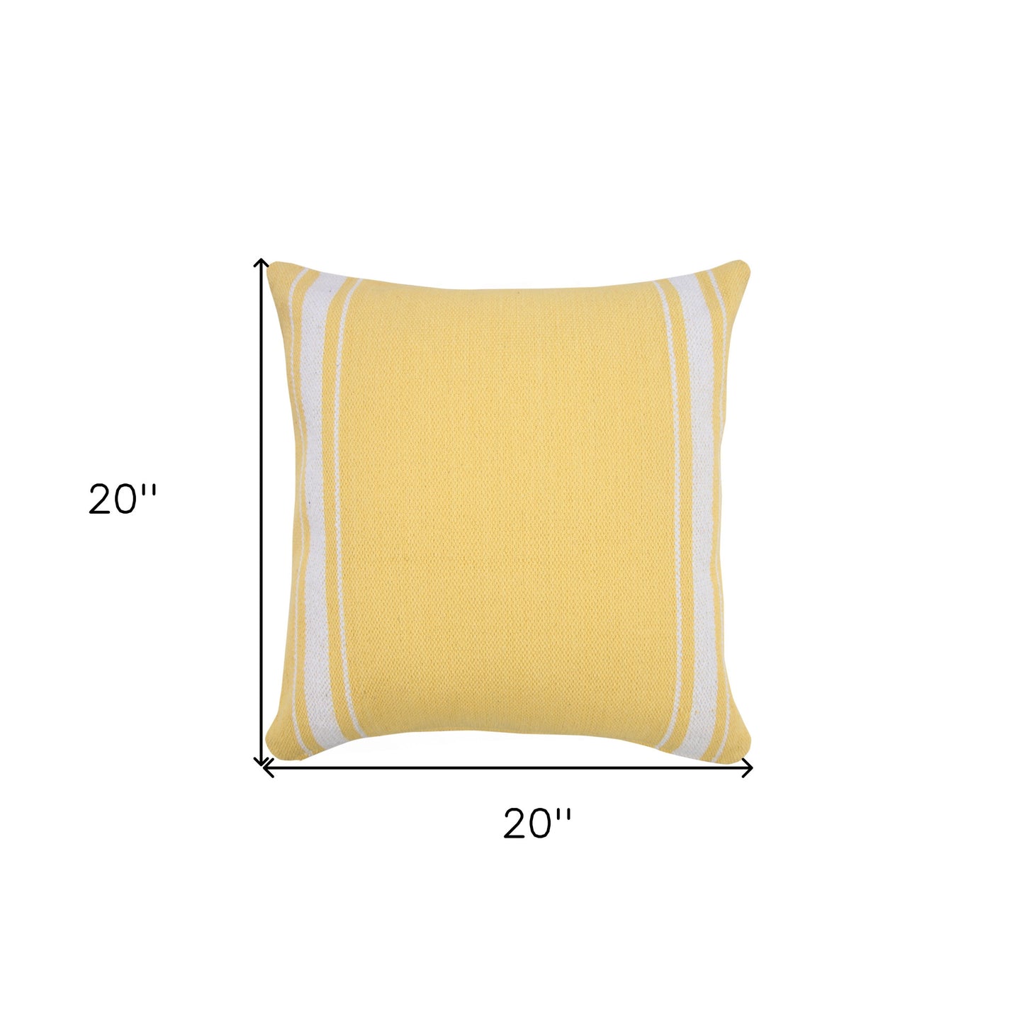 20" X 20" Yellow And White 100% Cotton Geometric Zippered Pillow