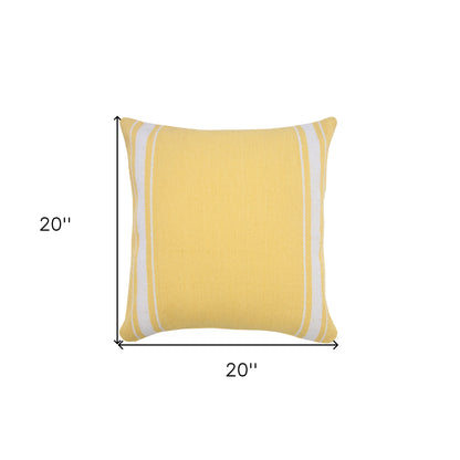 20" X 20" Yellow And White 100% Cotton Geometric Zippered Pillow