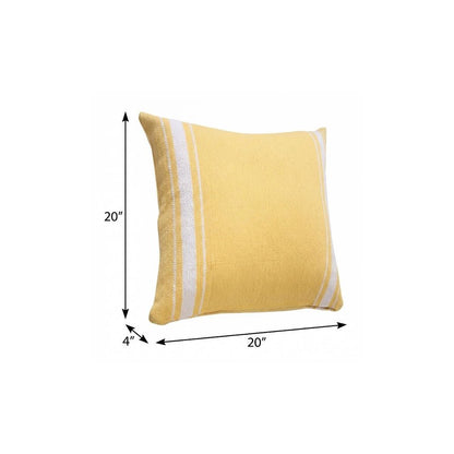 20" X 20" Yellow And White 100% Cotton Geometric Zippered Pillow