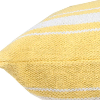 20" X 20" Yellow And White 100% Cotton Geometric Zippered Pillow