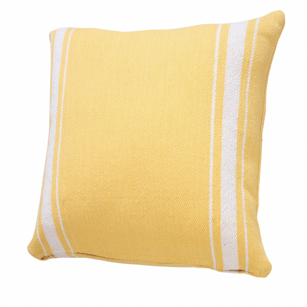 20" X 20" Yellow And White 100% Cotton Geometric Zippered Pillow