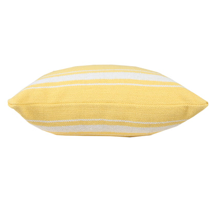 20" X 20" Yellow And White 100% Cotton Geometric Zippered Pillow