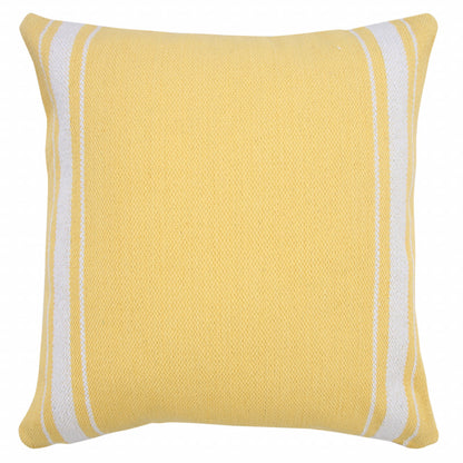 20" X 20" Yellow And White 100% Cotton Geometric Zippered Pillow