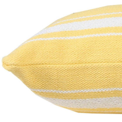 20" X 20" Yellow And White 100% Cotton Geometric Zippered Pillow